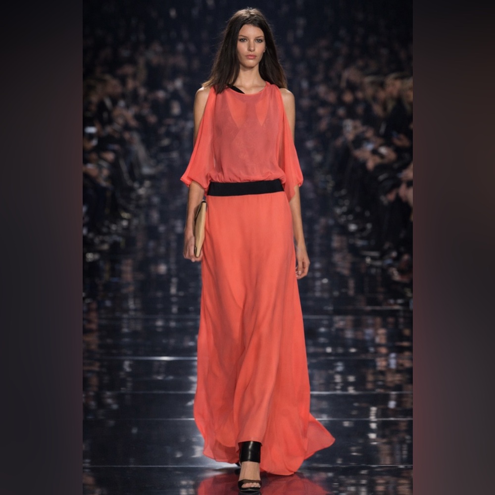 BCBGMAXAZRIA “Paloma” Coral Chiffon Silk Dress – 2013 Runway | Size XXS